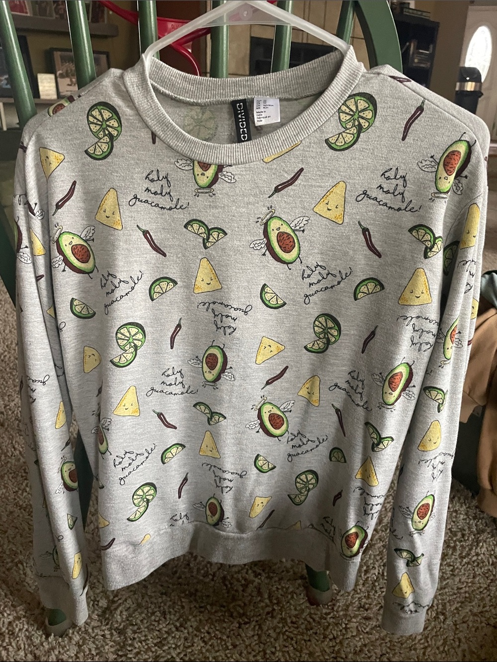 H&M Grey Crewneck Sweater with Avocado & Lime Print